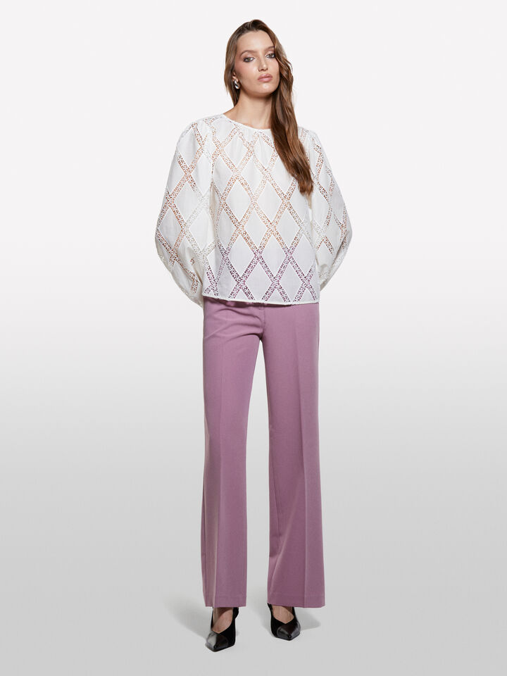 Cream white blouse with lace - women's blouses - Creamy White | Sisley image number 1